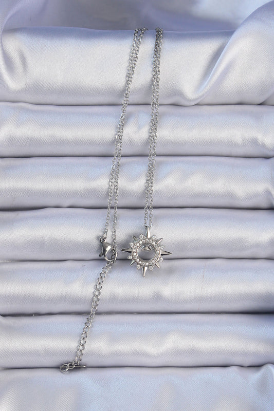 316L Steel Chain Silver Color Zircon Stone Shining Star Necklace