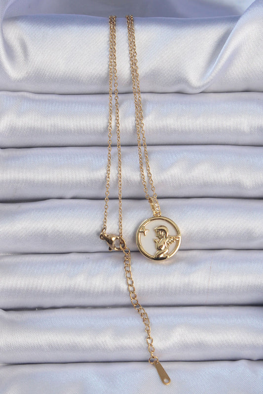 316L Steel Chain Gold Color Zircon Stone Enameled Angel Necklace