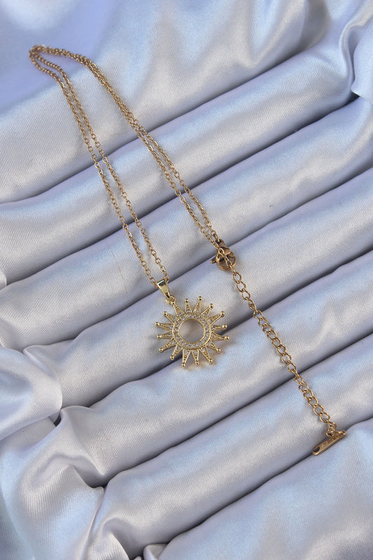 316L Steel Chain Gold Color Zircon Stone Shining Sun Necklace