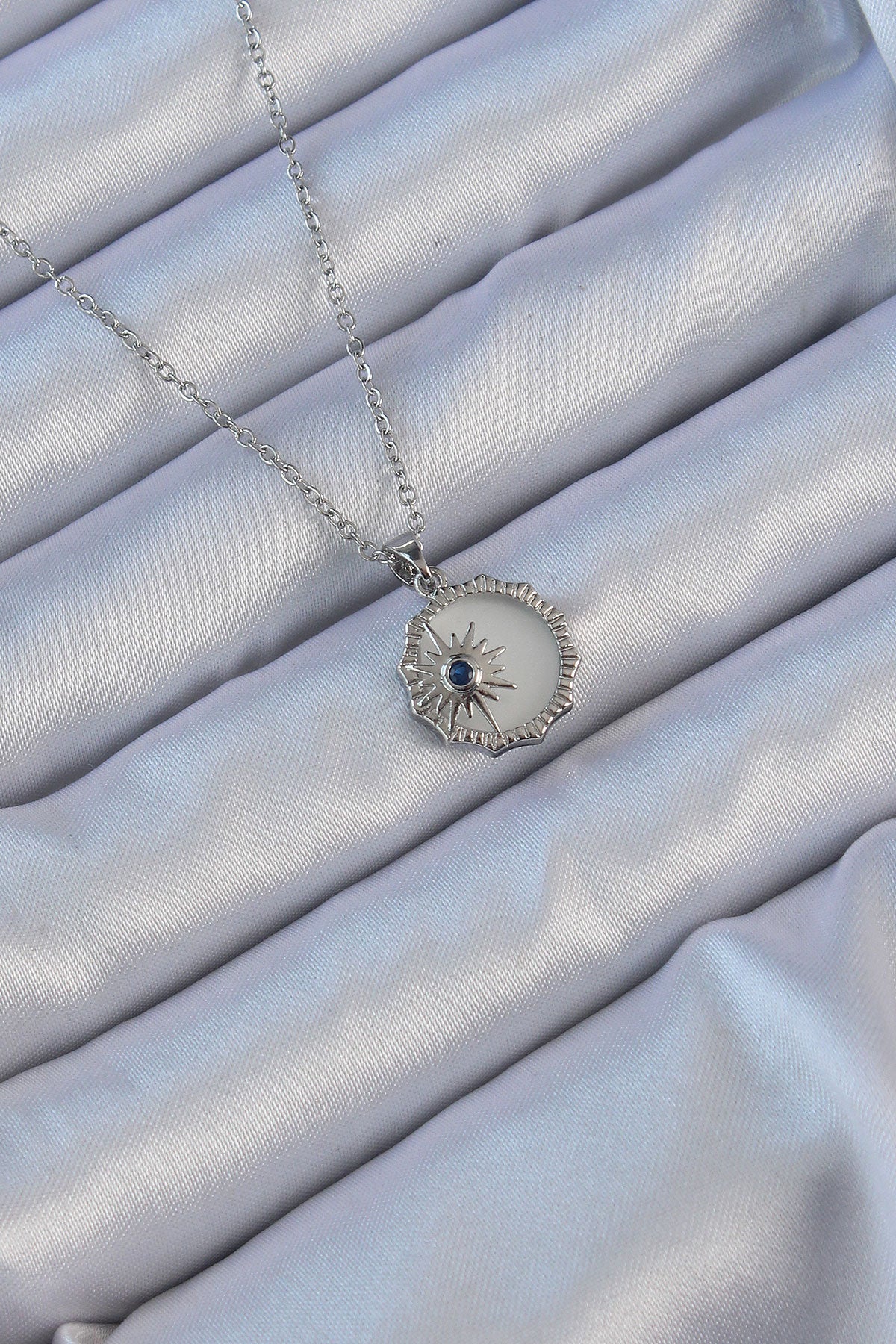 316L Steel Silver Color Zircon Stone Enameled Polar Star Necklace