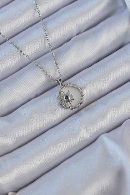 316L Steel Silver Color Zircon Stone Enameled Polar Star Necklace