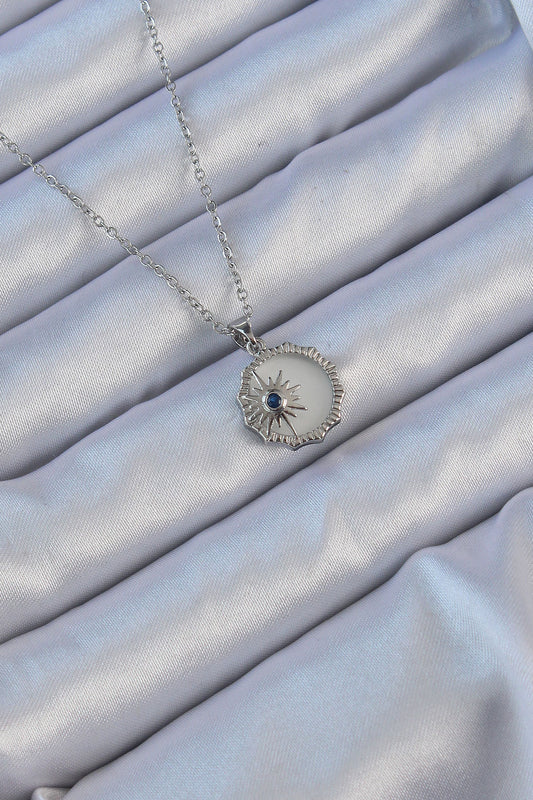 316L Steel Silver Color Zircon Stone Enameled Polar Star Necklace