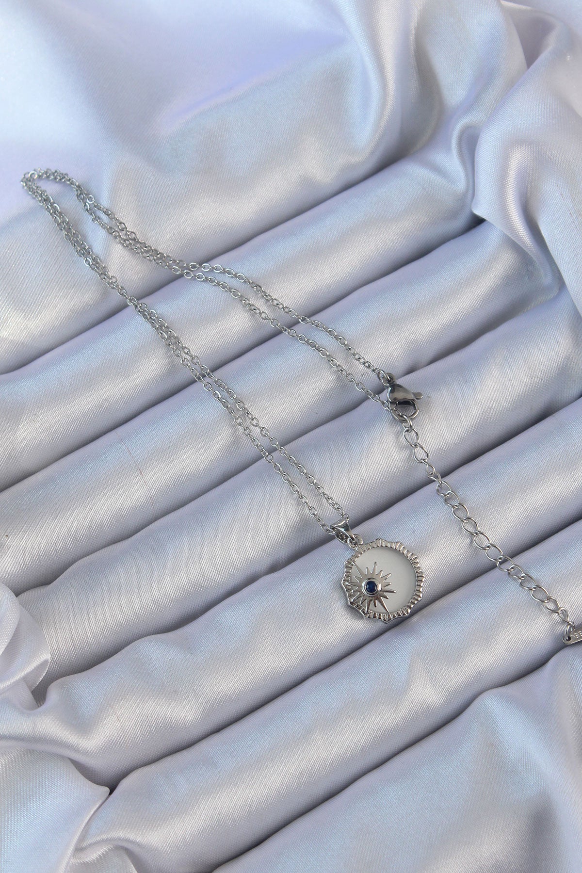 316L Steel Silver Color Zircon Stone Enameled Polar Star Necklace