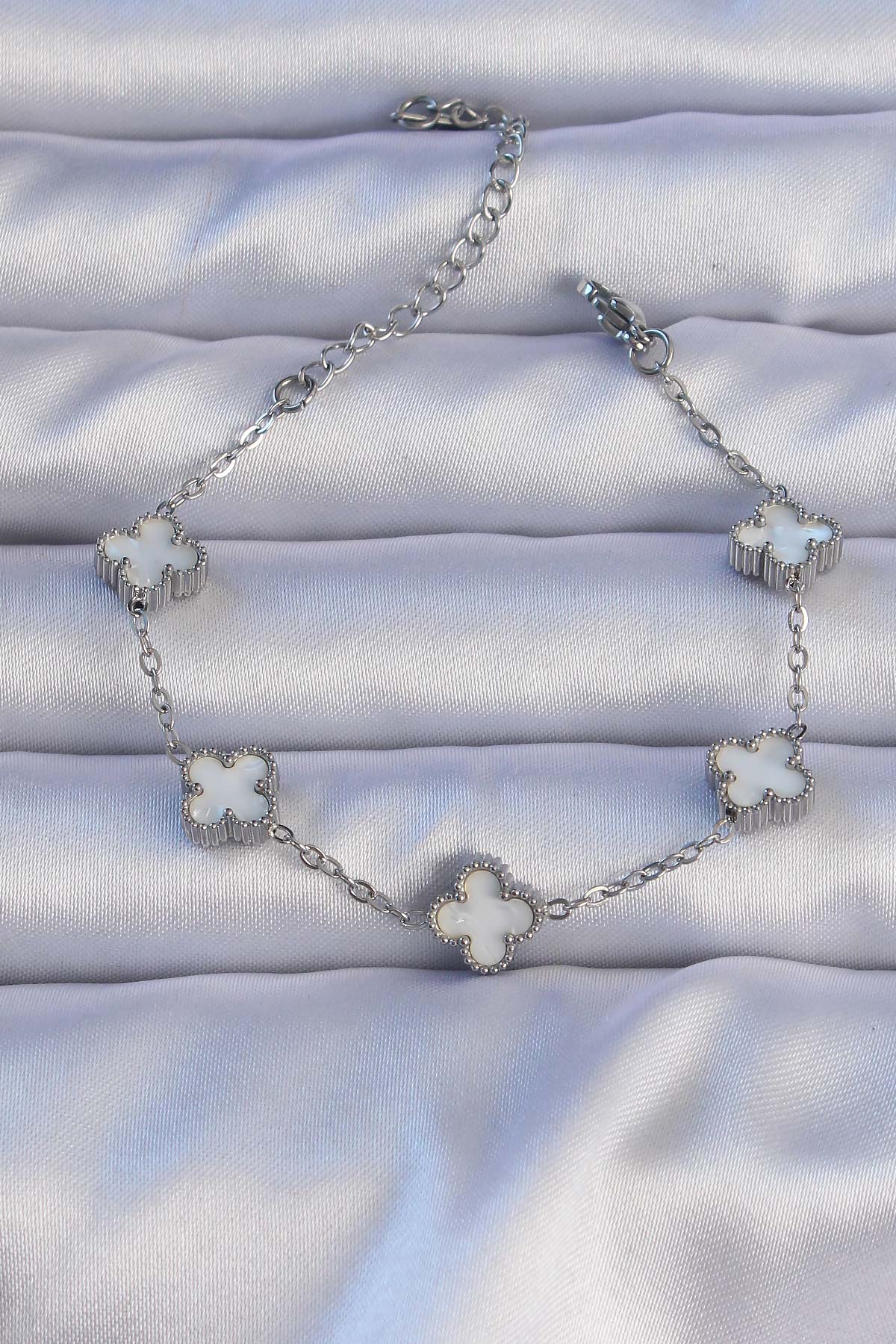 316L Çelik Gümüş Renk Sedefli Baby Boy Yonca Model Bileklik