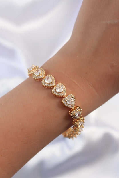 Brass VIP Series Gold Color Zircon Stone Heart Model Bracelet