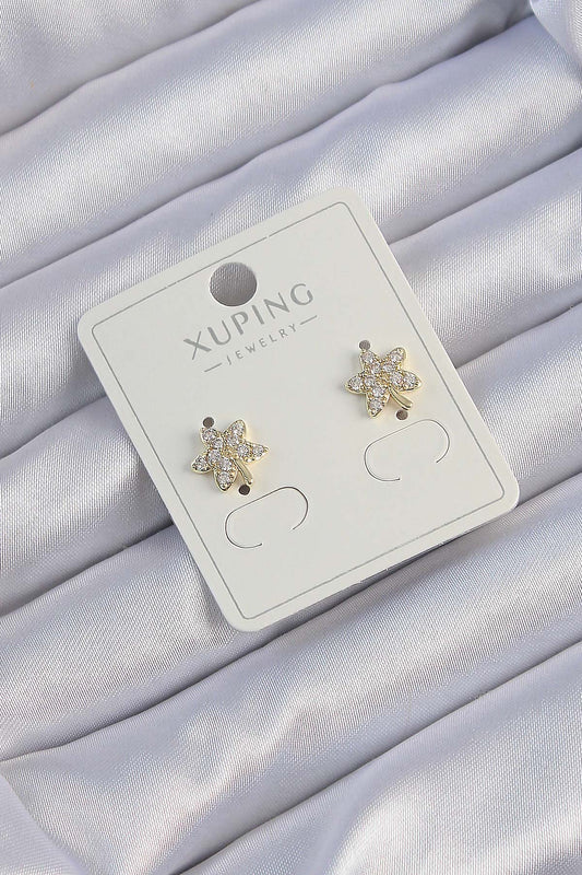 Xuping Gold Color Zircon Stone Leaf Earrings