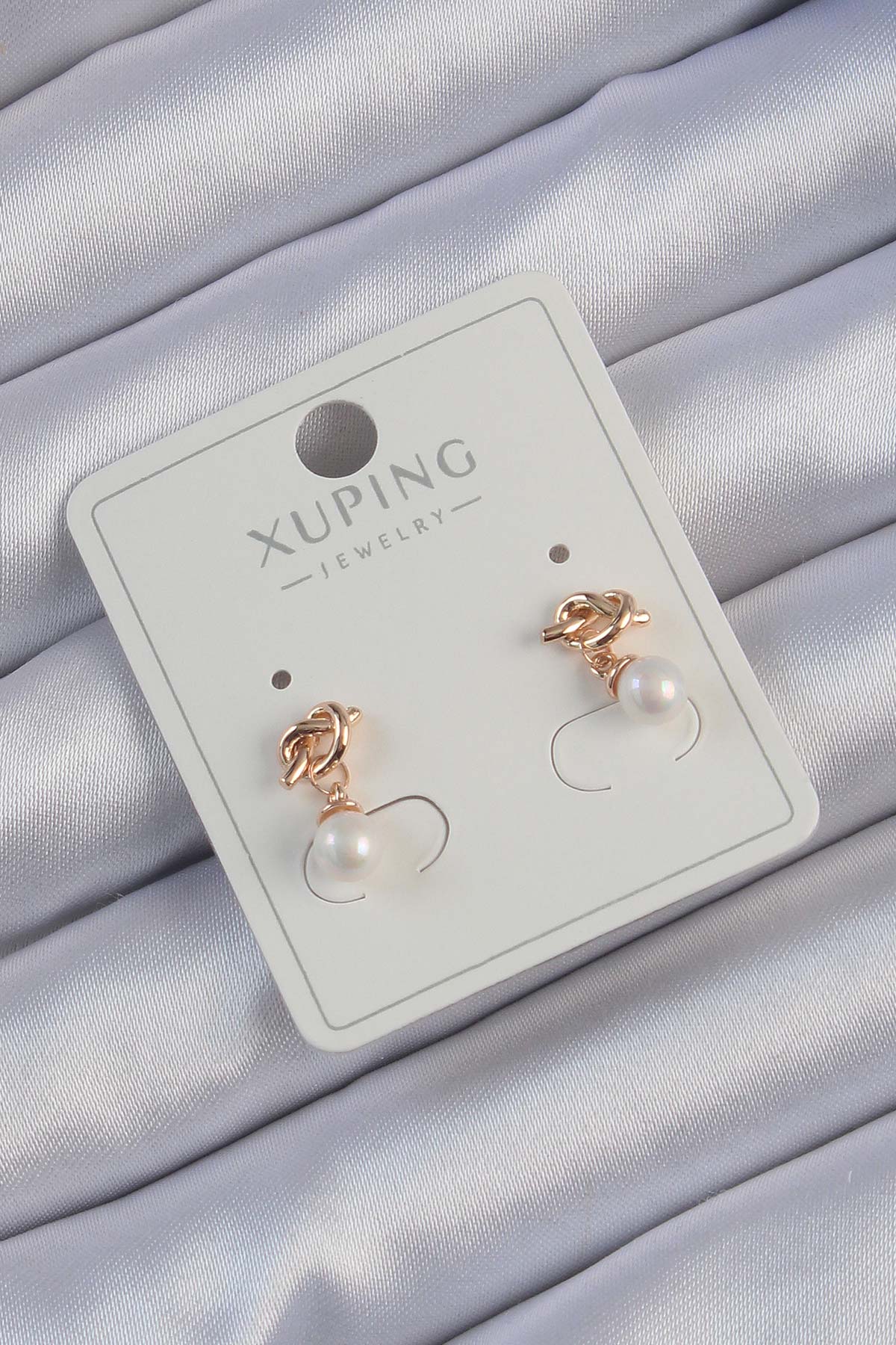 Xuping Rose Color Pearl Stone Knot Earrings