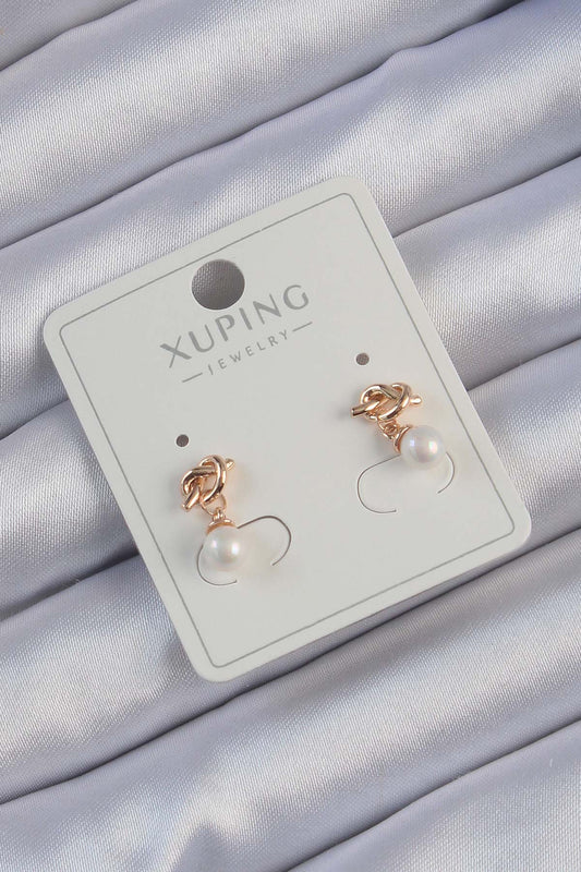 Xuping Rose Color Pearl Stone Knot Earrings