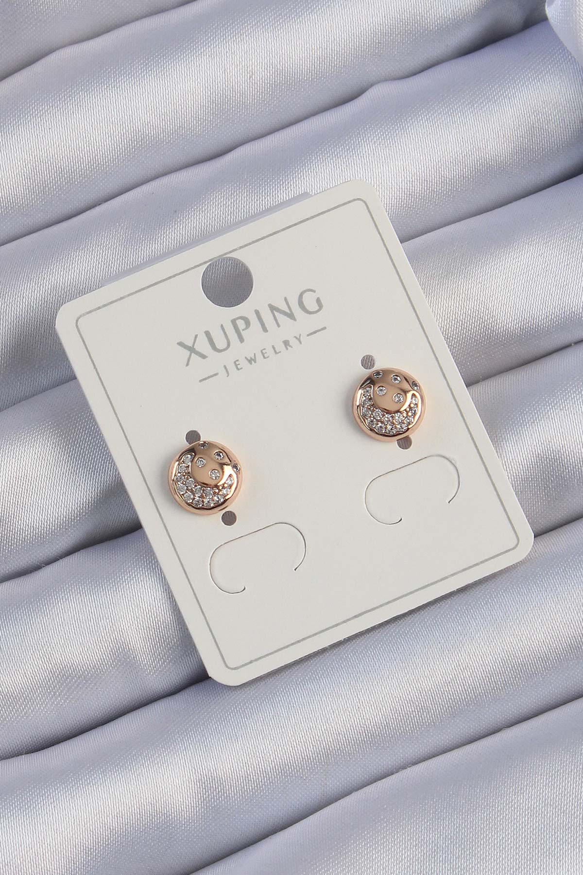 Xuping Rose Color Zircon Stone Reflective Oval Earrings