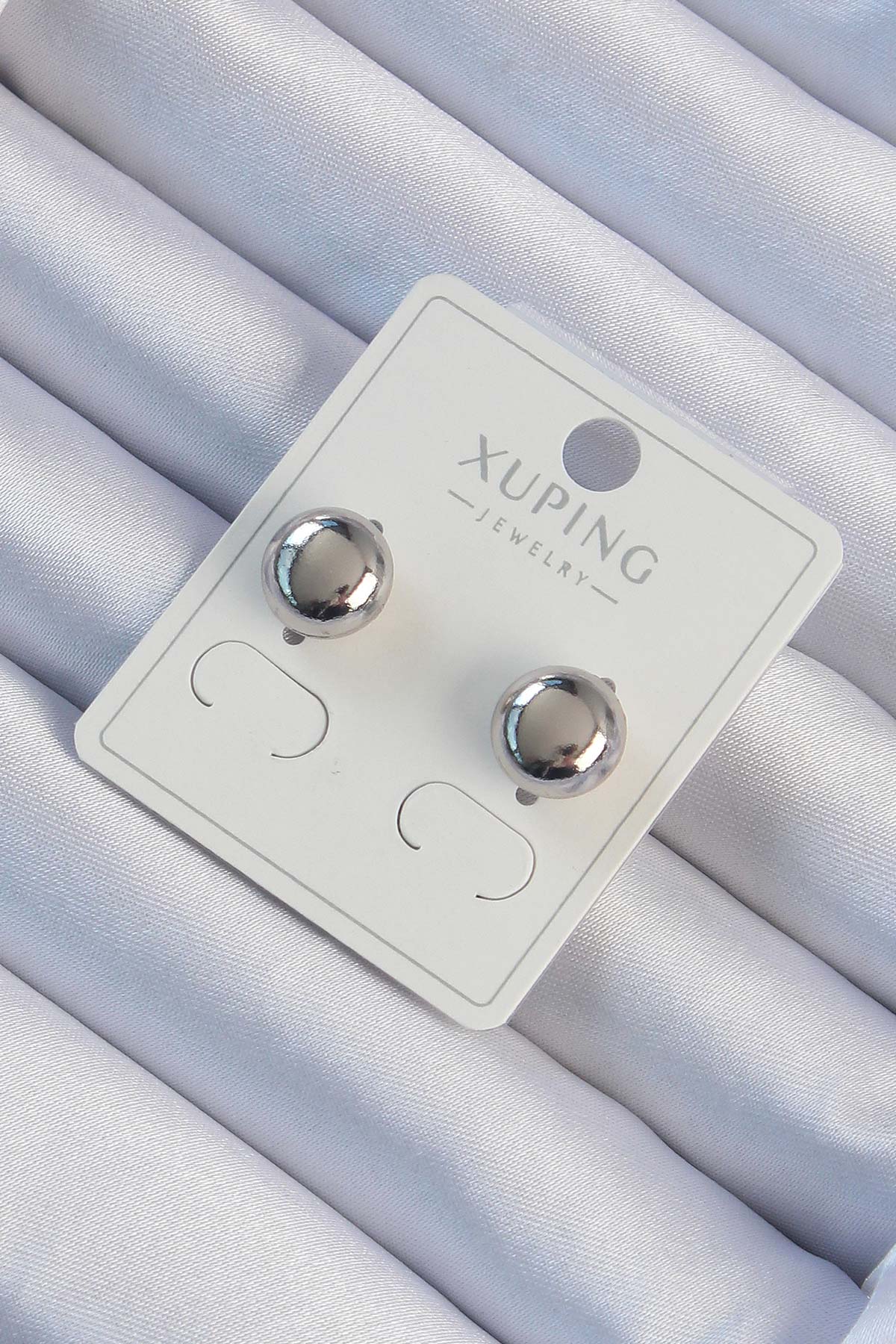 Xuping Silver Color Minimal Domed Oval Earrings