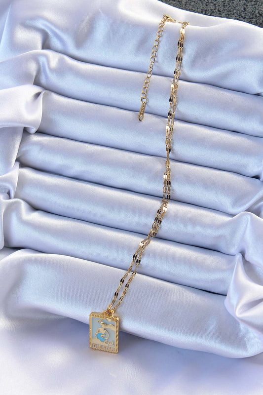 316L Steel Chain Gold Color Blue Enamel Tarot Necklace