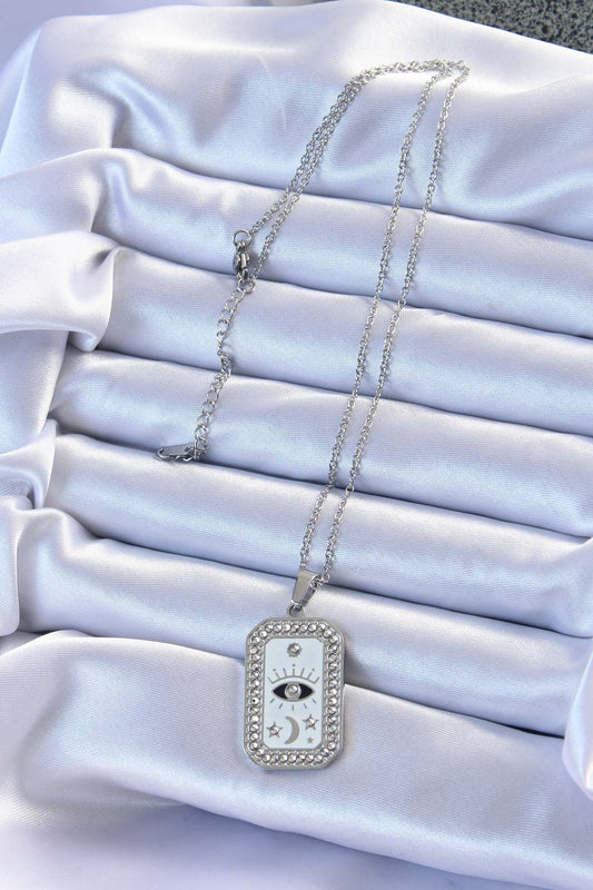 316L Steel Chain Silver Color Enameled Zircon Stone Eye Figure Tarot Necklace