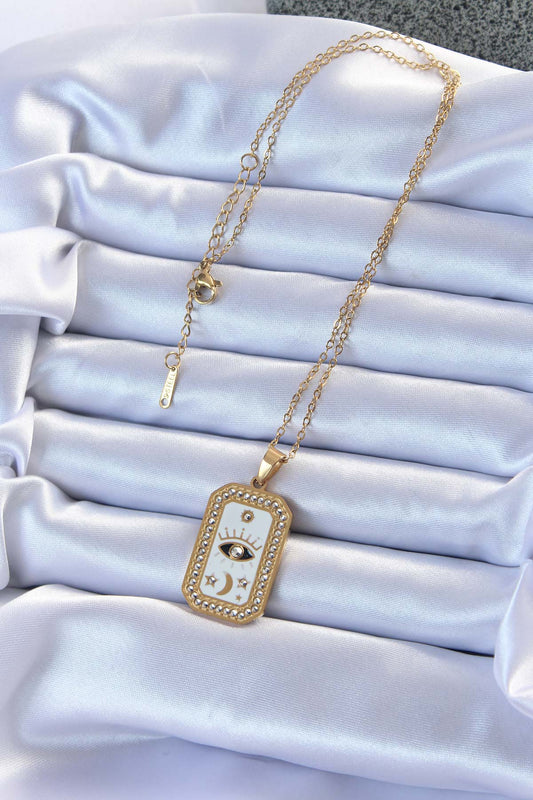 316L Steel Chain Gold Color Enameled Zircon Stone Eye Figure Tarot Necklace