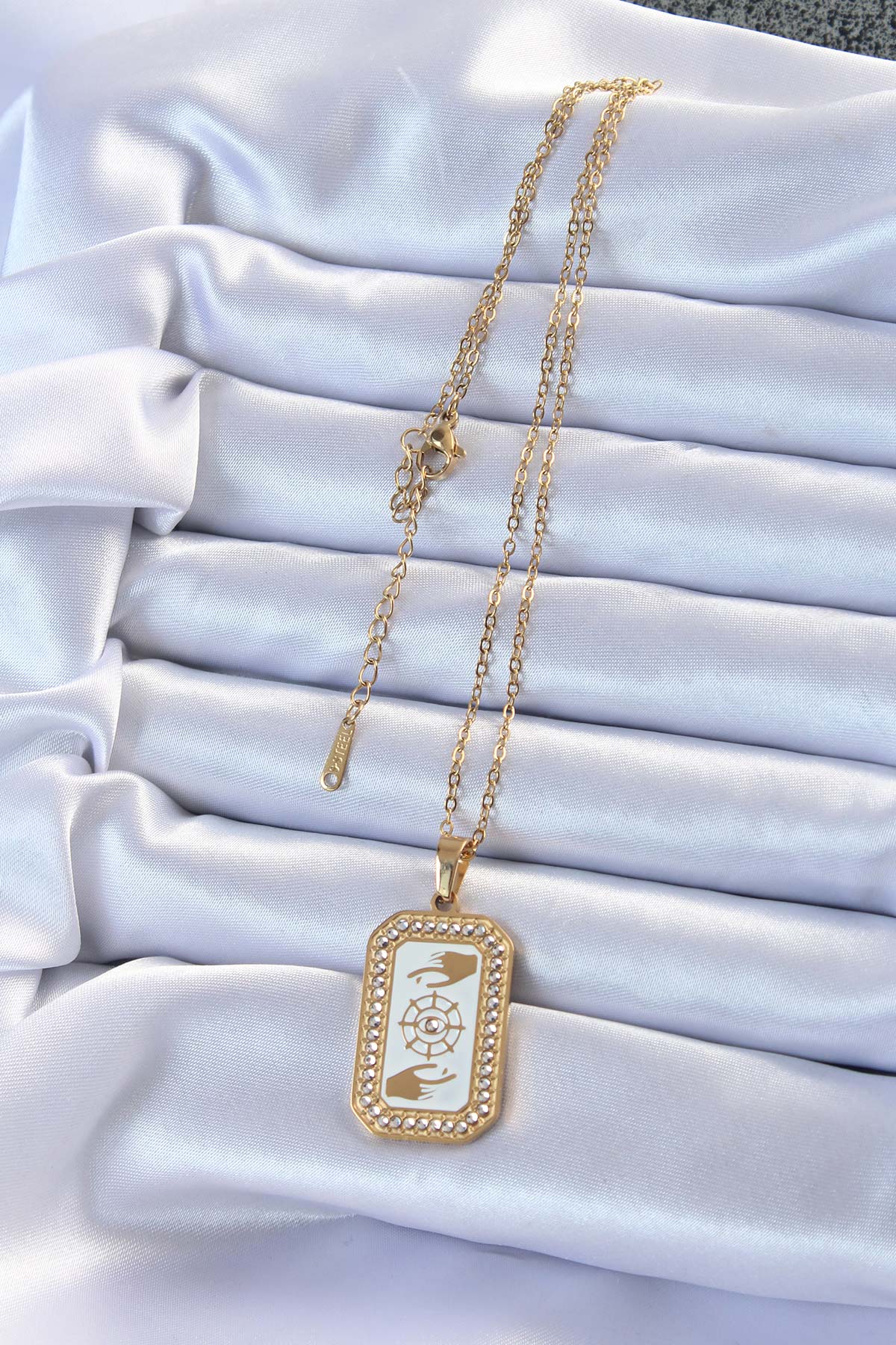 316L Çelik Zincir Altın Renk Mineli Zirkon Taşlı Göz Figür Tarot Kolye