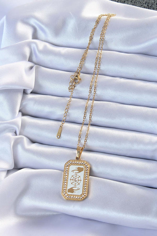 316L Steel Chain Gold Color Enameled Zircon Stone Eye Figure Tarot Necklace