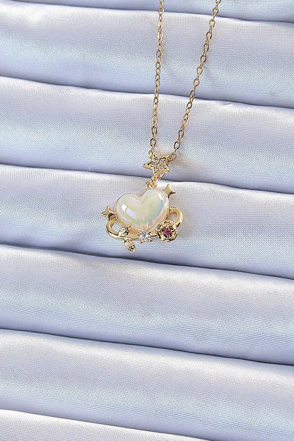 316L Steel Chain Gold Color Zircon Stone Planet-Looking Heart Necklace