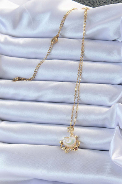 316L Steel Chain Gold Color Zircon Stone Planet-Looking Heart Necklace