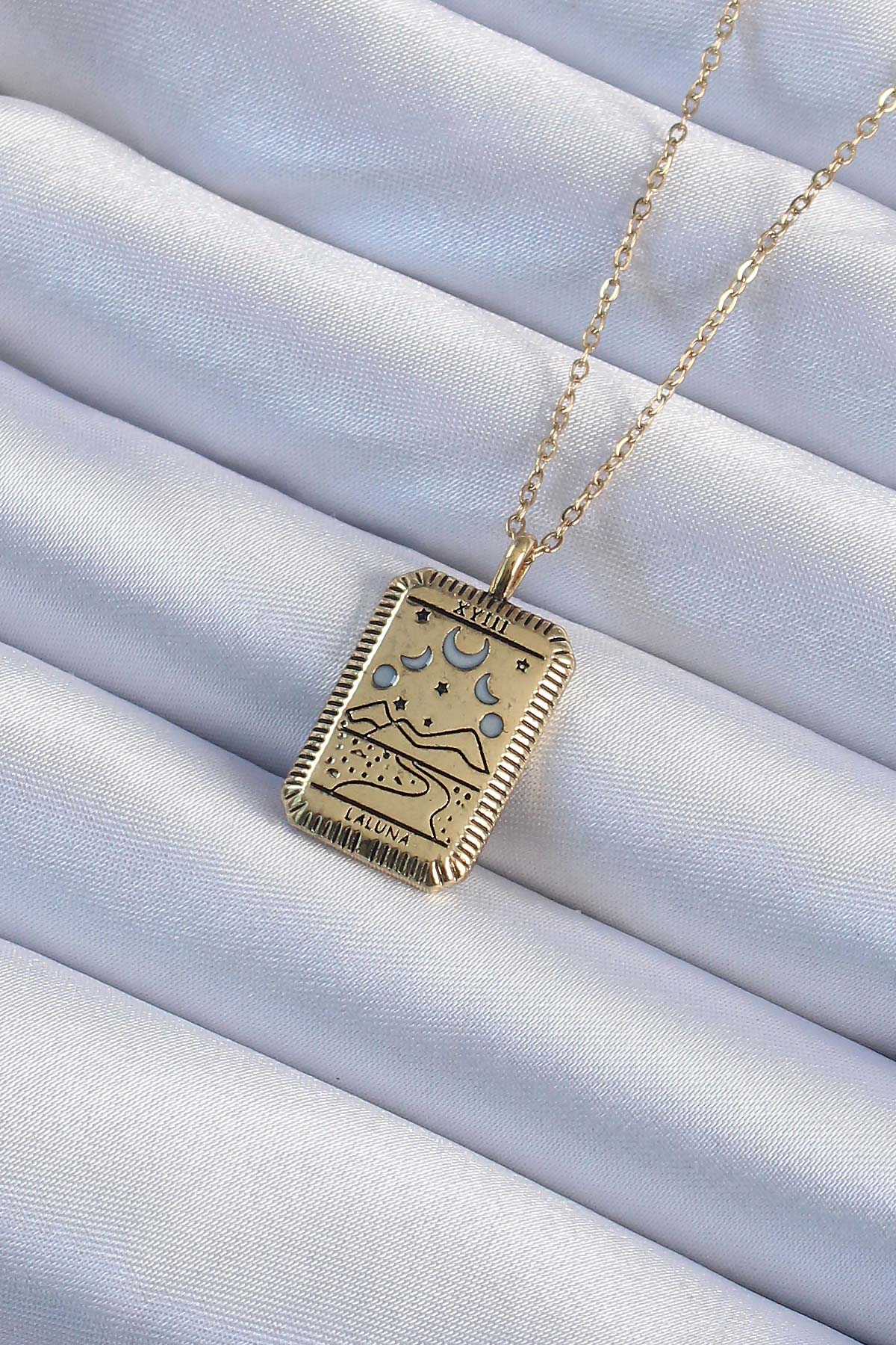 316L Steel Chain Antique Gold Color Moon Figured Tarot Necklace