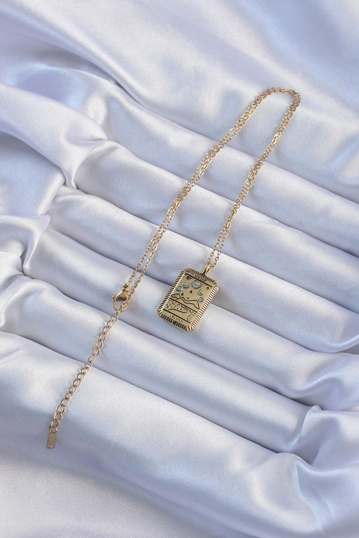 316L Steel Chain Antique Gold Color Moon Figured Tarot Necklace