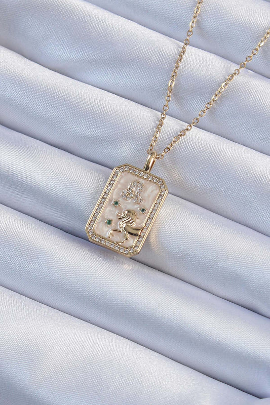 316L Steel Chain Gold Color Zircon Stone Lion Figured Tarot Necklace