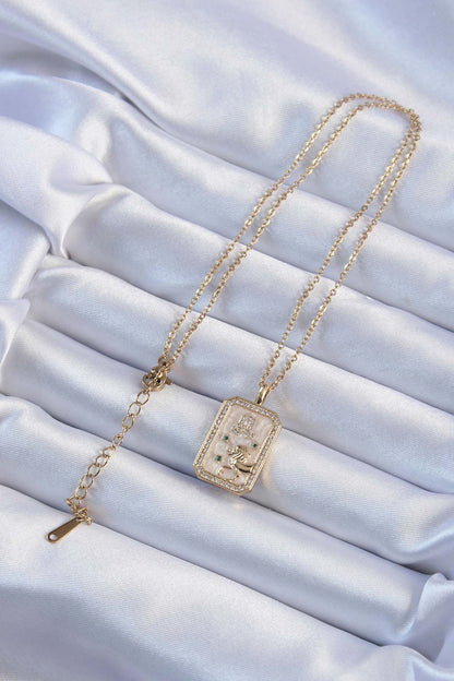 316L Steel Chain Gold Color Zircon Stone Lion Figured Tarot Necklace