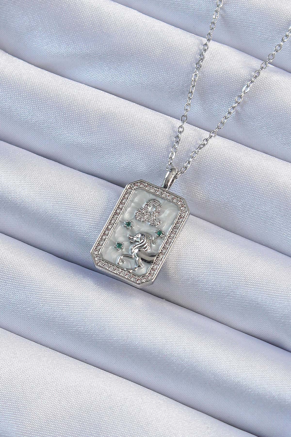 316L Steel Chain Silver Color Zircon Stone Lion Figured Tarot Necklace