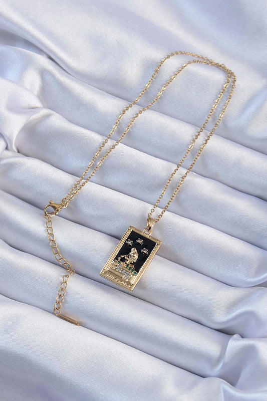 316L Steel Chain Gold Color Zircon Stone Black Enamel Girl Figured Tarot Necklace