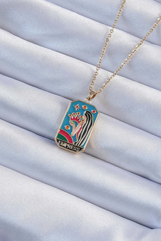 316L Steel Chain Gold Color Crown and Girl Figured Colorful Enamel Tarot Necklace