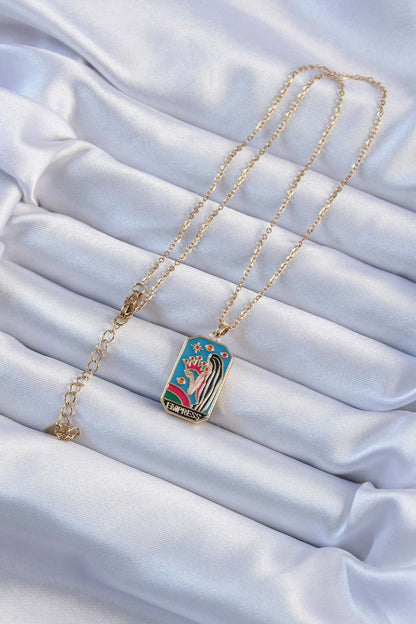 316L Steel Chain Gold Color Crown and Girl Figured Colorful Enamel Tarot Necklace