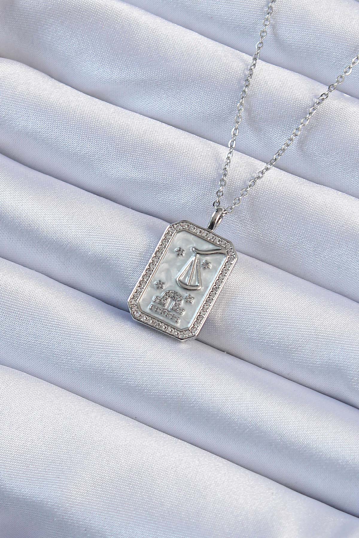 316L Steel Chain Silver Color Zircon Stone Framed Tarot Necklace