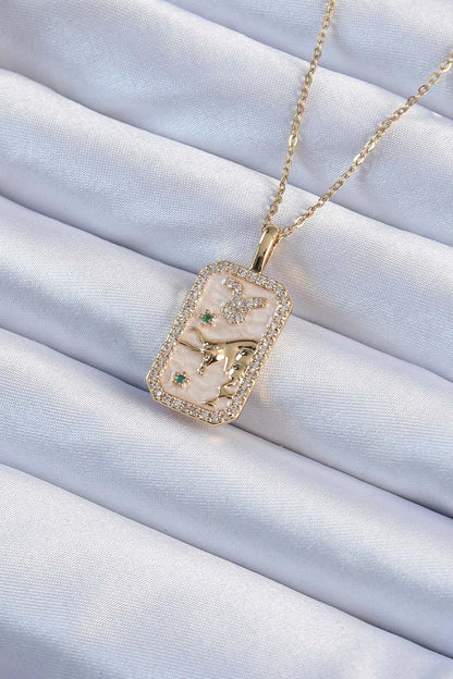 316L Steel Chain Gold Color Zircon Stone Bull Figured Tarot Necklace