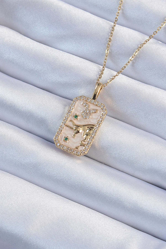 316L Steel Chain Gold Color Zircon Stone Bull Figured Tarot Necklace