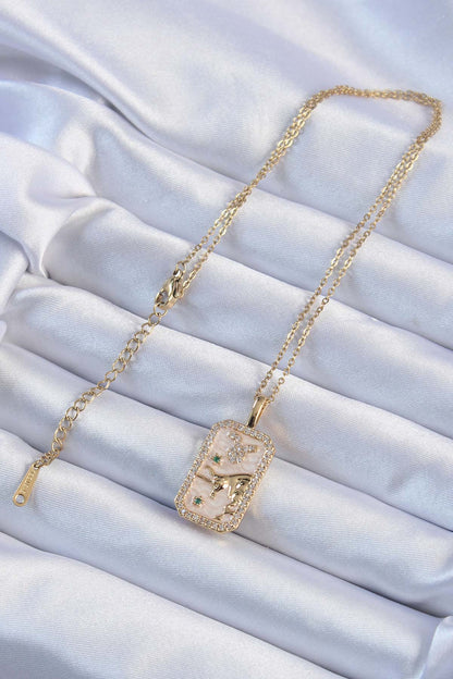 316L Steel Chain Gold Color Zircon Stone Bull Figured Tarot Necklace