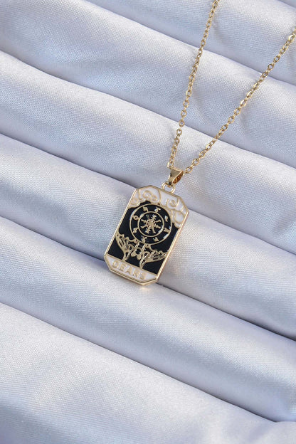 316L Steel Chain Gold Color Embroidered Black Enamel Tarot Necklace