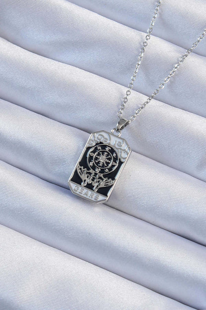 316L Steel Chain Silver Color Embroidered Black Enamel Tarot Necklace