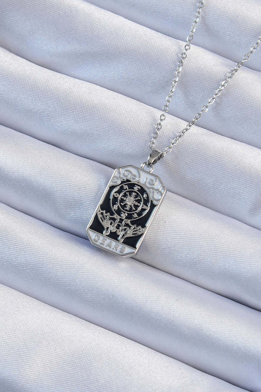 316L Steel Chain Silver Color Embroidered Black Enamel Tarot Necklace