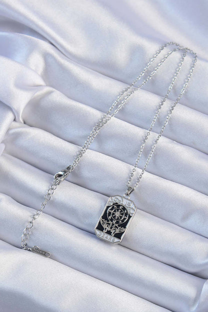 316L Steel Chain Silver Color Embroidered Black Enamel Tarot Necklace
