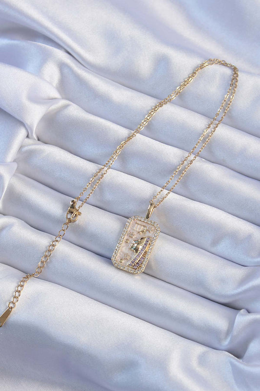 316L Steel Chain Gold Color Zircon Stone Face Figured Tarot Necklace
