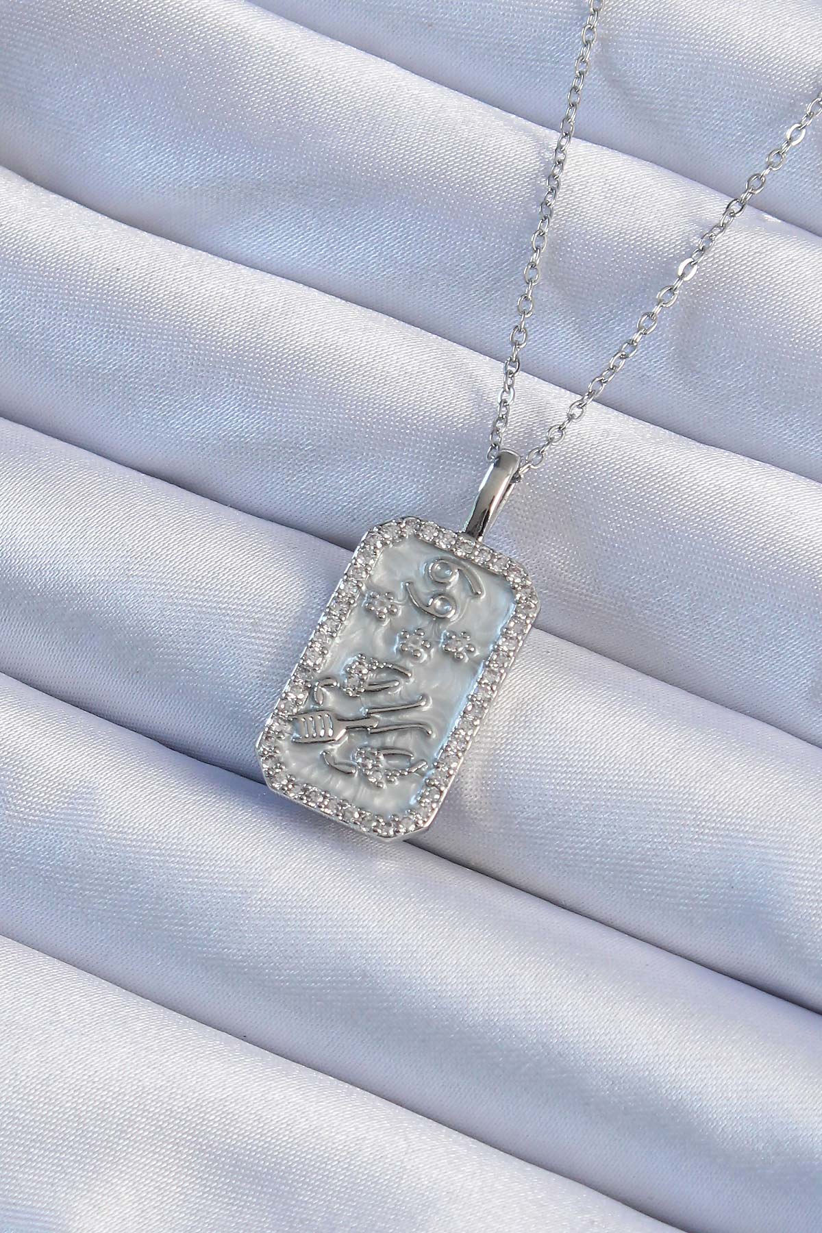 316L Steel Chain Silver Color Zircon Stone Framed Tarot Necklace