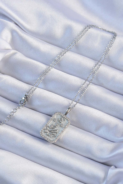 316L Steel Chain Silver Color Zircon Stone Framed Tarot Necklace