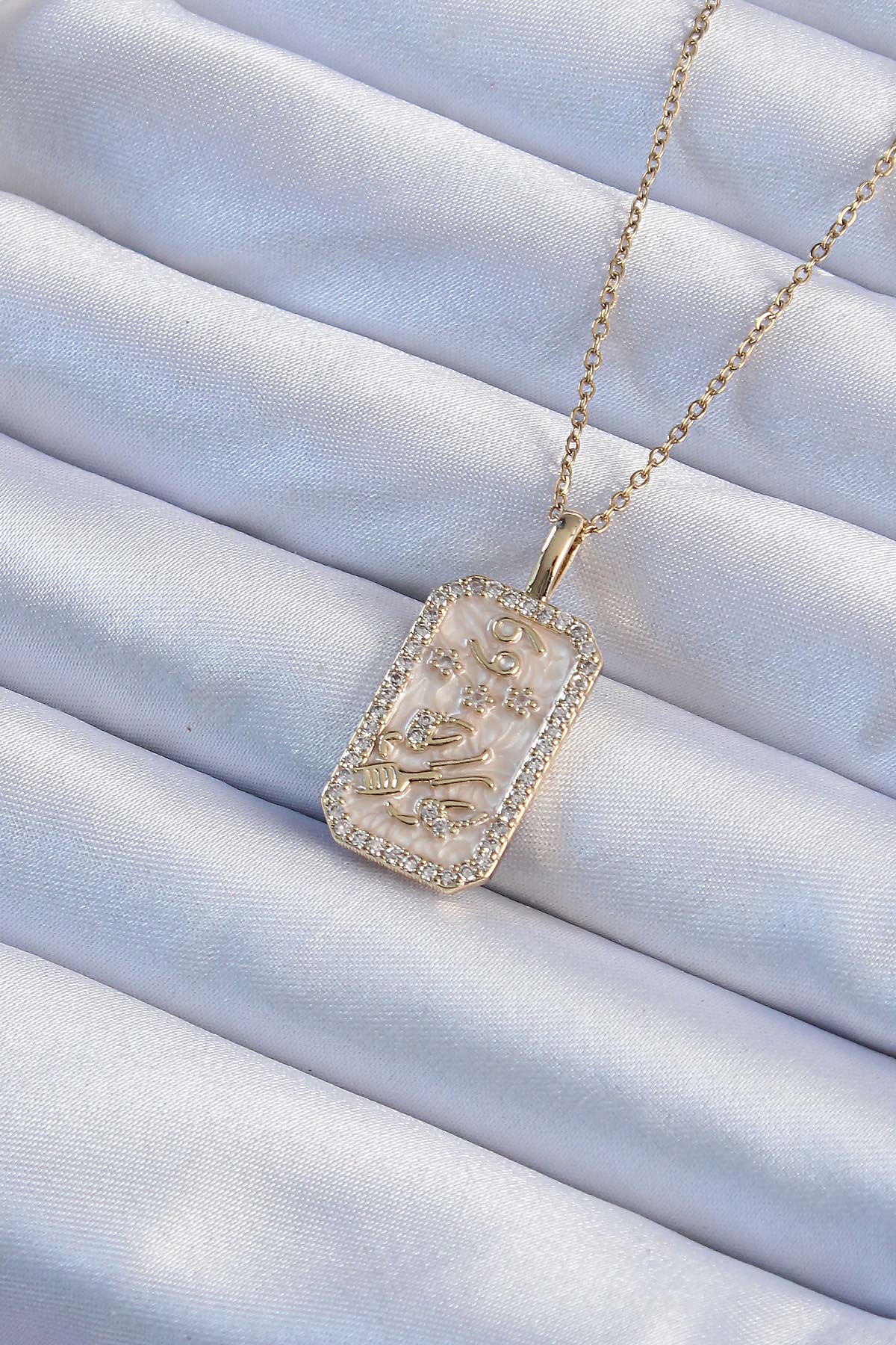 316L Steel Chain Gold Color Zircon Stone Framed Tarot Necklace