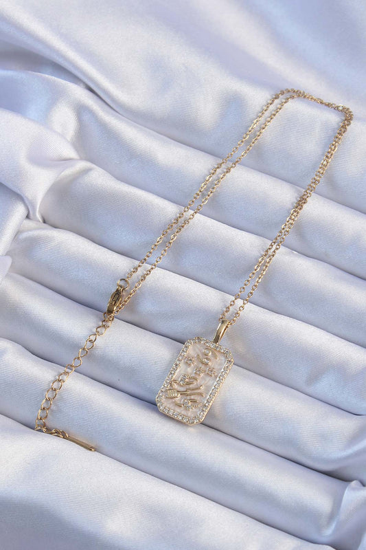 316L Steel Chain Gold Color Zircon Stone Framed Tarot Necklace