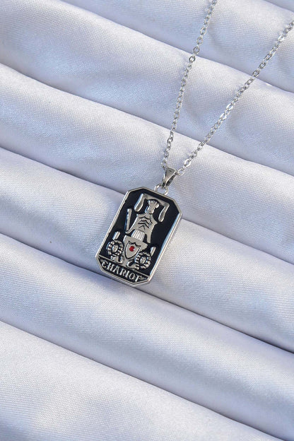 316L Steel Chain Silver Color Black Enamel Tarot Necklace