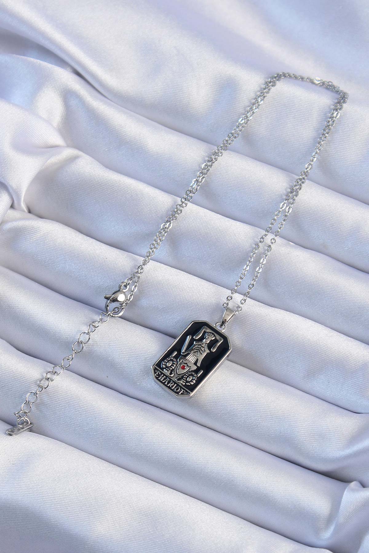 316L Steel Chain Silver Color Black Enamel Tarot Necklace