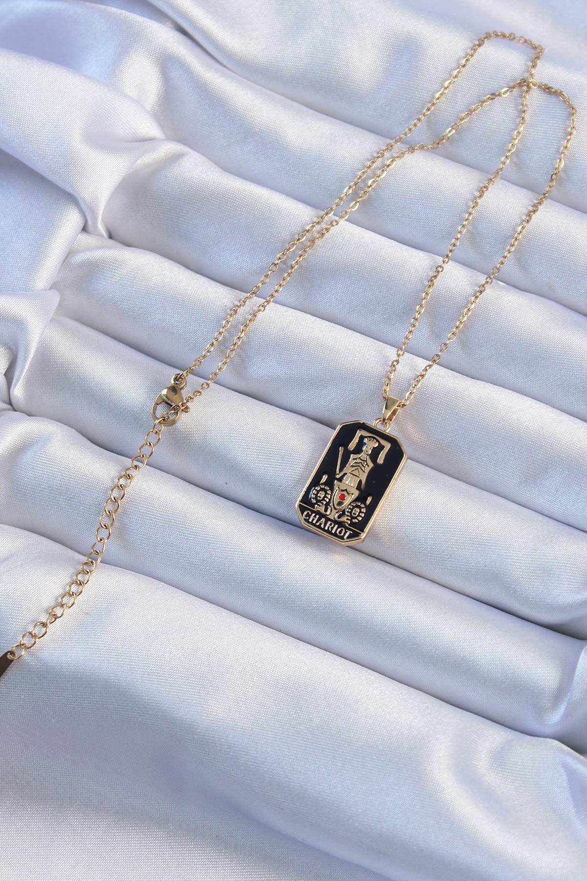 316L Steel Chain Gold Color Black Enamel Tarot Necklace