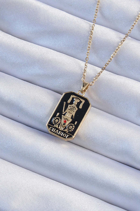 316L Steel Chain Gold Color Black Enamel Tarot Necklace