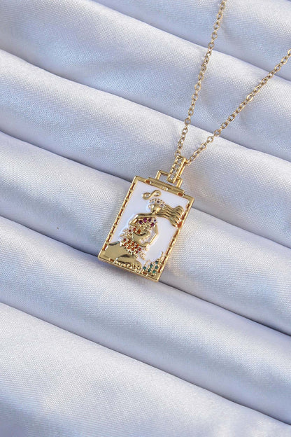 316L Steel Chain Gold Color White Enamel Tarot Necklace