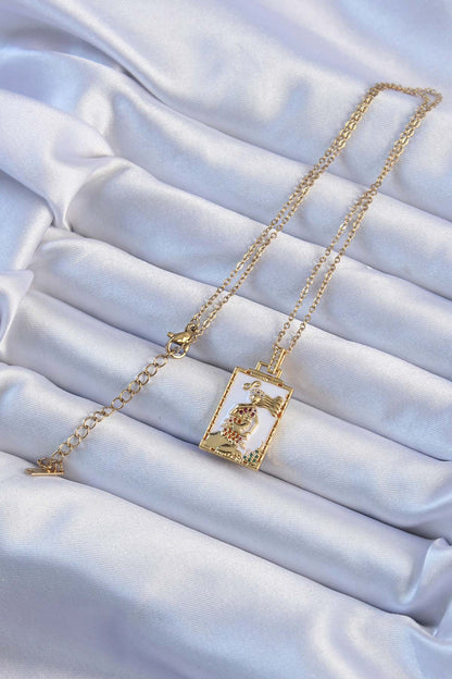 316L Steel Chain Gold Color White Enamel Tarot Necklace