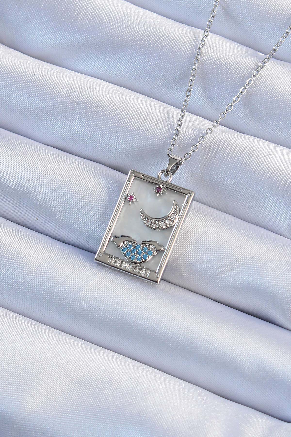 316L Steel Chain Silver Color Zircon Stone Moon Figured Tarot Necklace