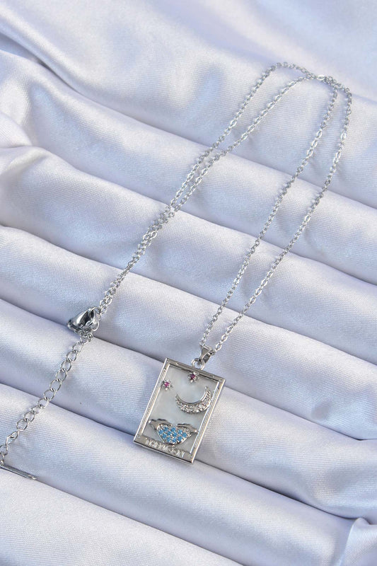 316L Steel Chain Silver Color Zircon Stone Moon Figured Tarot Necklace